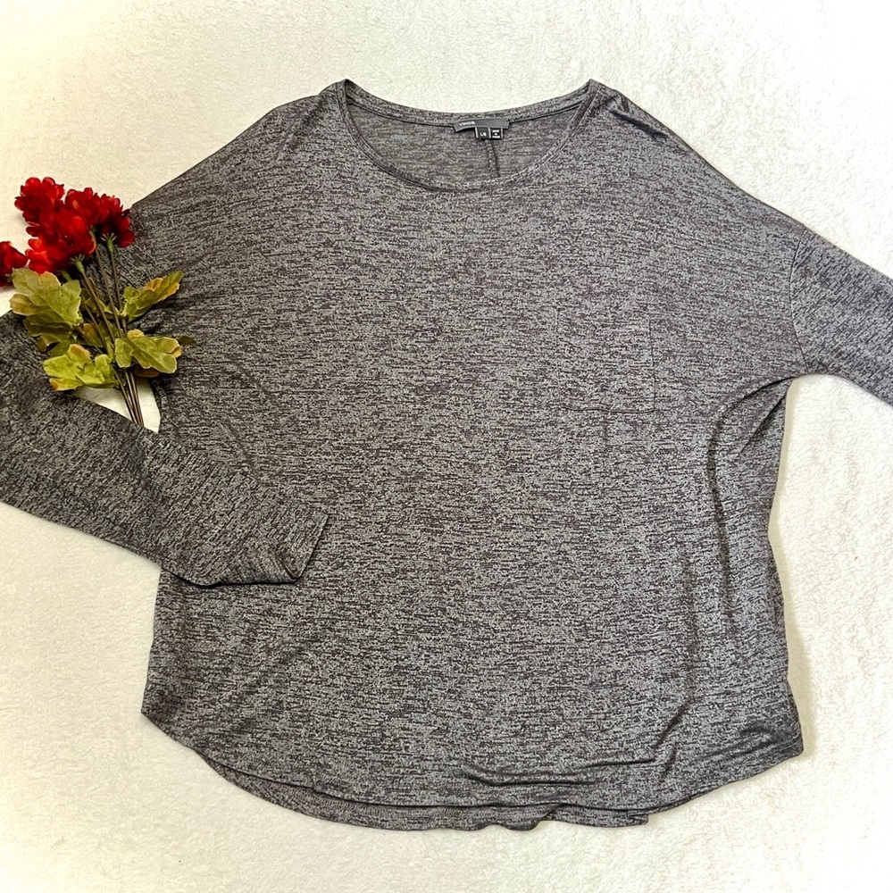 VINCE Grey Metallic Long Sleeve Pocket Tee - Large